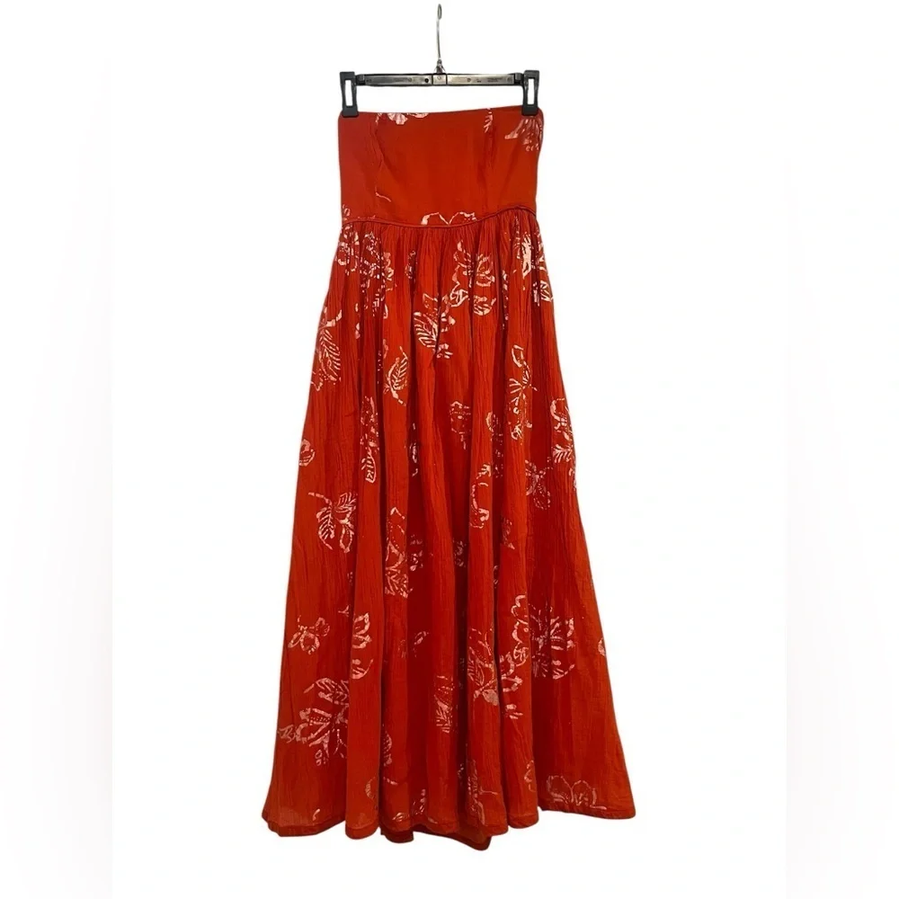 Free People Baja Babe Brick Brown Strapless Bandeau BOHO Midi Dress Sz XS